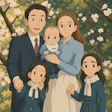 Ghibli anime transformation for Sakamuto E.'s family