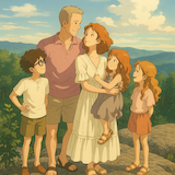 Ghibli anime transformation for Sarah L.'s family
